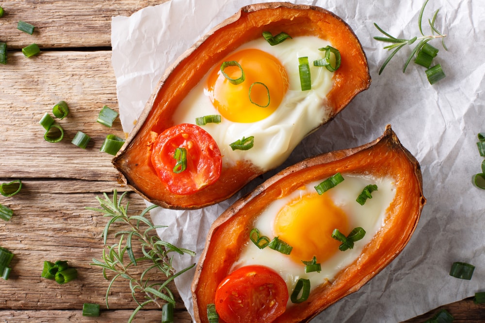 Baked Eggs in Sweet Potato Boats